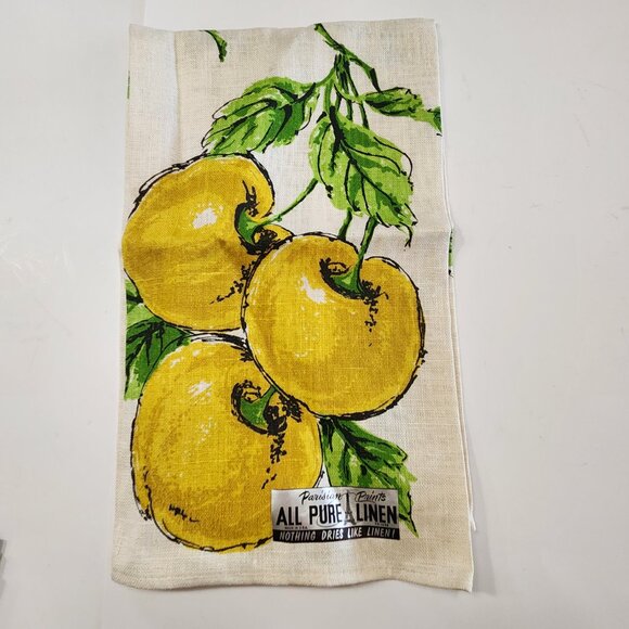 Vintage Parisian Yellow Cherries Linen Tea Towel - Picture 4 of 4